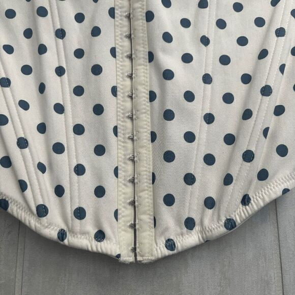 Altar'd State Corset Top Crop Tank Polka Dot Small White Blue Ruffled Coquette S - Picture 3 of 6